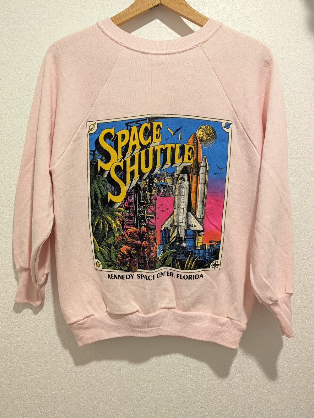 Vintage 1980s Sherry NASA Space Shuttle Kennedy Space Center Pink Sweatshirt S